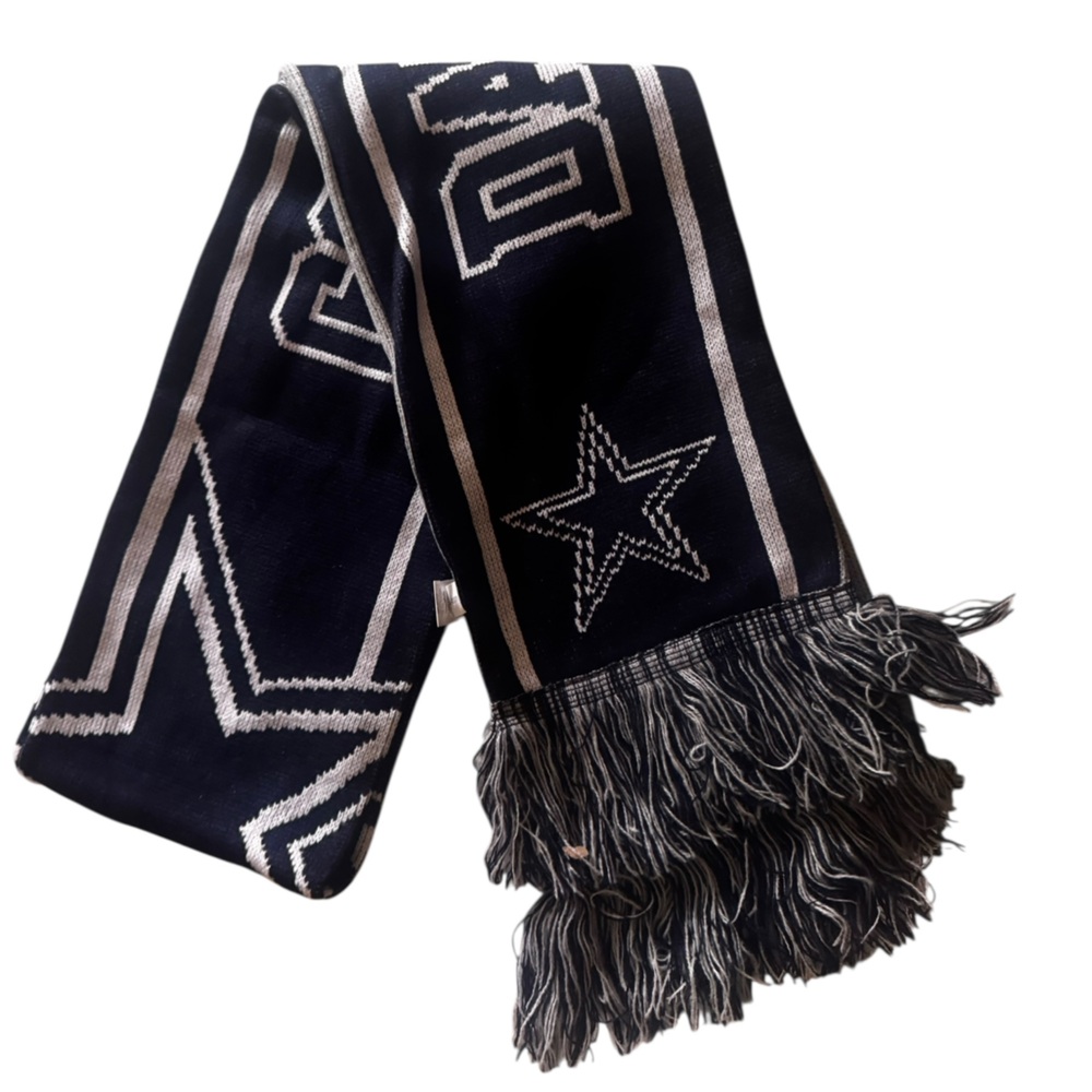 NFL Dallas Cowboys Gray Blue Scarf Knit Winter Neck Double Sided Big Team Logo